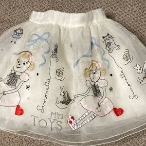 Simonetta White Tulle Skirt with Embroidered Characters